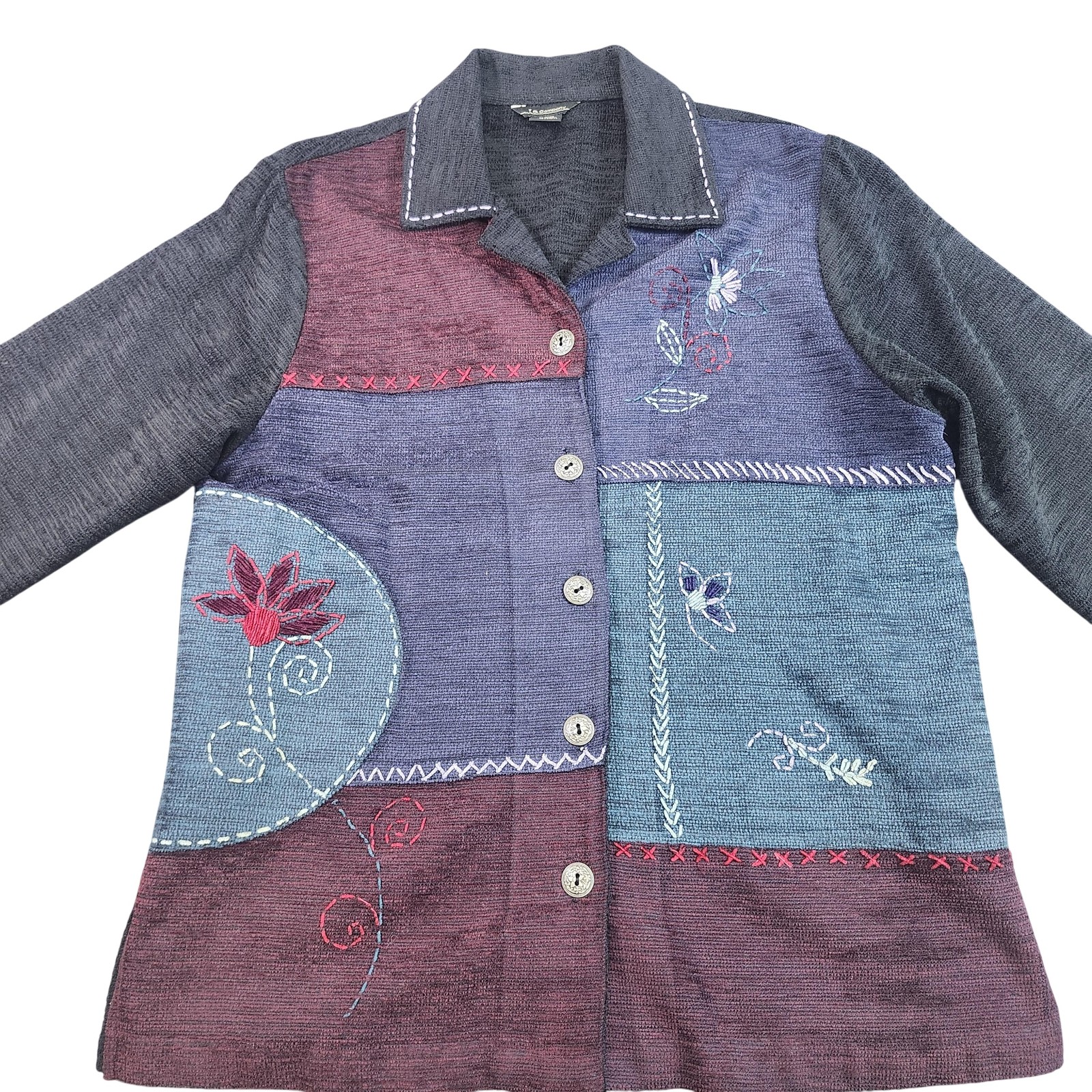 Floral Cardigan Sweater Womens Large Multicolor Collared Button Embroidered Knit