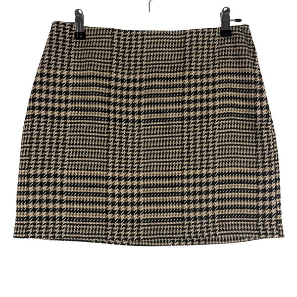 H&M Mini Skirt Womens 6 Black Brown Houndstooth Tweed Dark Academia Preppy Retro