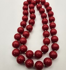 Vintage Cherry Red Round Bead Necklace Chunky Bold Retro Statement