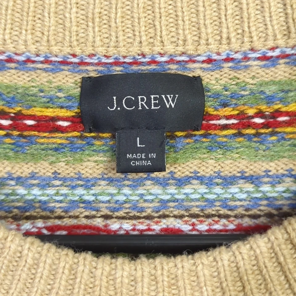 J.Crew Sweater Men's L Multicolor Fair Isle Lambswool Merino Blend Crew Pullover - Image 4 of 4