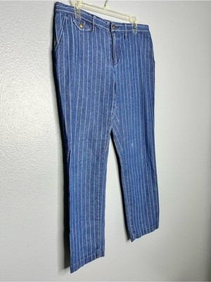 Lauren Ralph Lauren Blue Pinstripe Straight Leg Cotton Jeans Size 10
