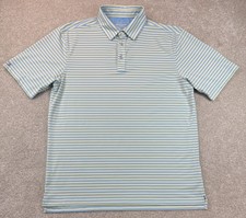 Straight Down Performance Polo Shirt Men  s LARGE Blue White Stripe Golf Stretch