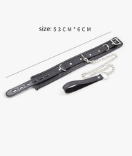 Black Leather Plush Fur Neck Collar Choker Detachable Chain Leash Role Cosplay