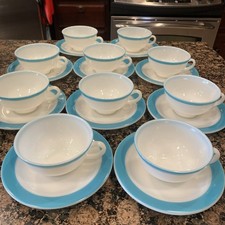 Set of 10 Pyrex Milk Glass Turquoise Blue Aqu...