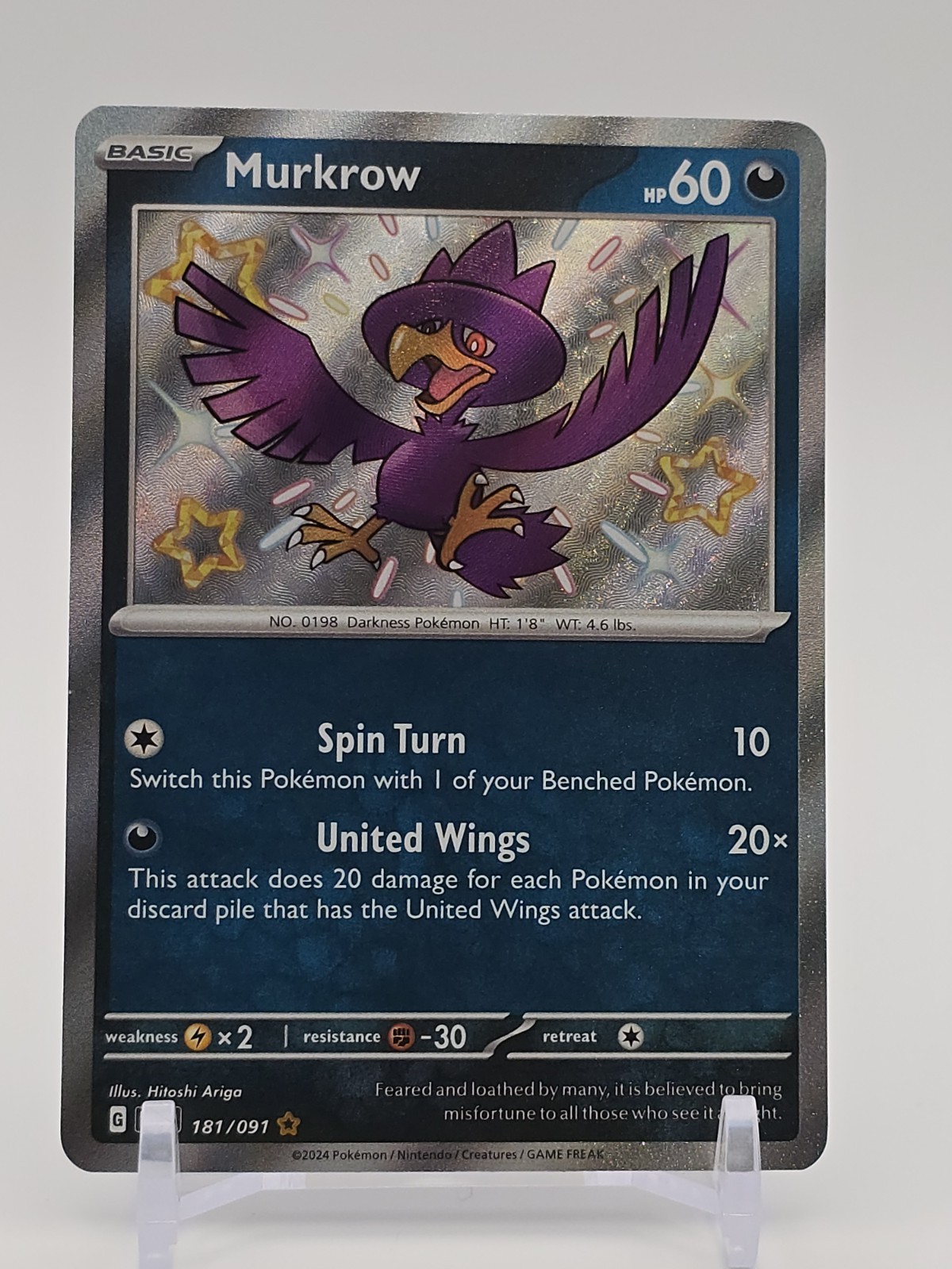 2024 MURKROW #181/091 SV:EN:PALDEAN FATES Rare Shiny Holo Near Mint/Mint