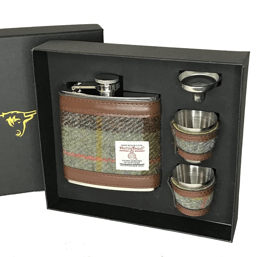 Glen Appin of Scotland Harris Tweed Hip Flask Gift Set - MacLeod Tartan HF2150-C