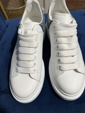 Alexander McQueen Women's Oversized Sneaker in White/Blue sparkle