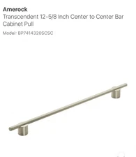 Amerock BP7414320SCSC Transcendent Pull, Silver Champagne, 12-5/8”Cabinet Handle