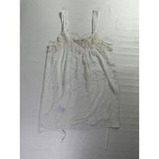 Linea Donatella White Lace Trim Camisole Slip Tank Top Sheer Lingerie Medium