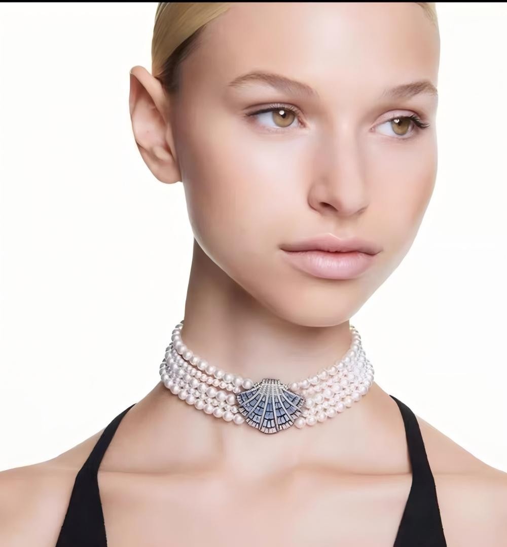 Swarovski Idyllia Collar Necklace Imitation crystal pearls, shells, plated with