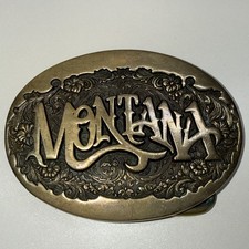 Vintage Brass Montana State Belt Buckle Western Award Design Medals 1st Edition