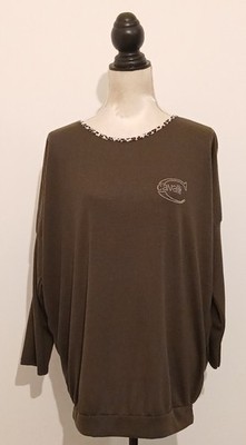 ROBERTO CAVALLI  PULLOVER OLIVGRÜN GR. M/L MIT LEOMUSTER SAUM  3/4 ARM