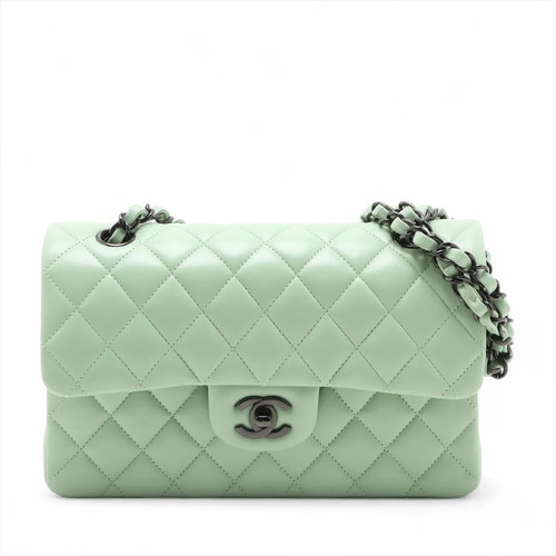 Chanel Matelasse 23 Small Lambskin Double Flap Double Chain Bag Green Black Meta