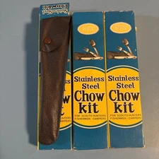 3 SETS of WFS JAPAN STAINLESS STEEL CAMPING CHOW KIT KNIFE FORK SPOON w/CASE