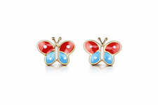 14k Yellow Gold Enamel Butterfly Baby earrings, Screw Back