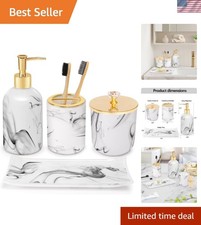Bathroom Accessories Set, 4 Pcs Marble Look Sets Soap Dispenser  Toothbrush ...