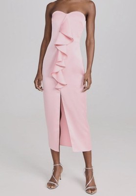 $595 Ramy Brook Womens Pink Satin Ruffled Strapless Venice Dress Size 2