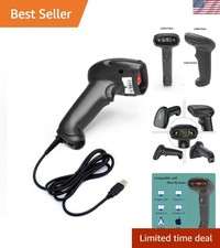 Handheld 1D Barcode Scanner - USB Plug  Play with LED Indicator, Black