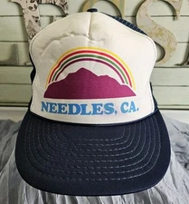 Truckers style vintage baseball cap,  Needles California, blue mesh flawed 