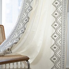 Boho Curtains for Bedroom 52"W x 84"L Pack of 2 Grey and Silver Embroidery