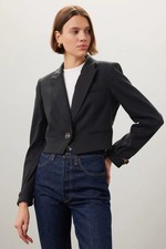 Veronica Beard Girard Black Cropped Single Button Blazer Jacket, Size 6