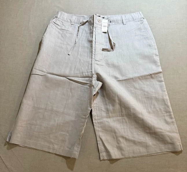 Rich & Rich Linen Shorts Mens 2XL Gray Pocketed China Drawstring Men 38x14 New.