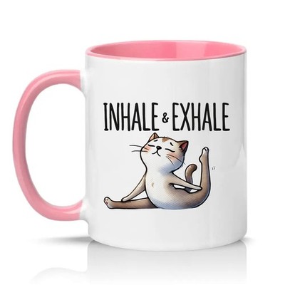 Einatmen & Ausatmen Unisex 11 Unzen Keramiktasse Katzenliebhaber Yoga Geschenk