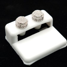 10K White Gold 0.26CT Micro‑Pavé Diamond Greek‑Key Stud Earrings