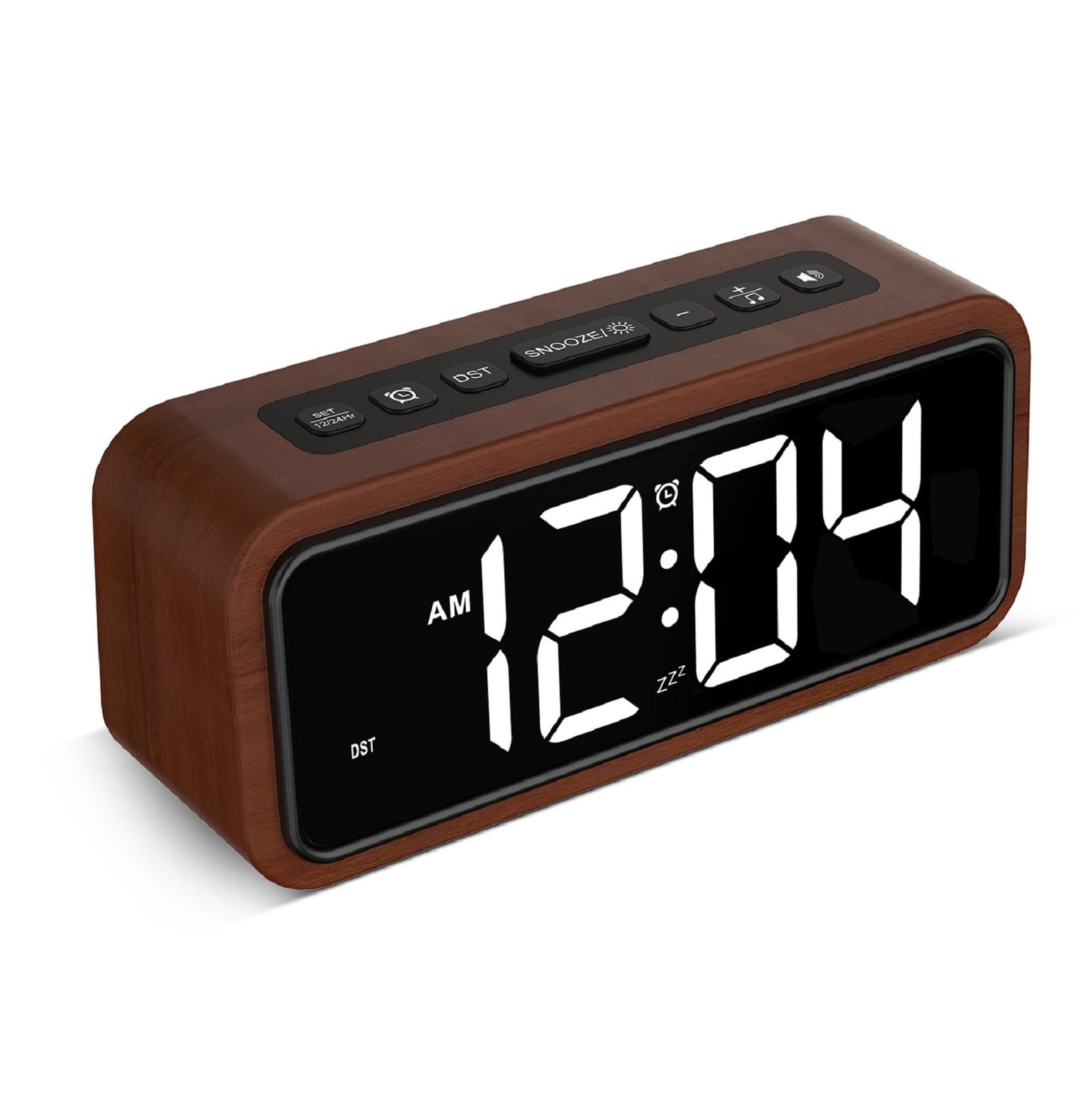 Loud Digital Wooden Alarm Clock with 5 Volume Levels & 12 Ringtones  