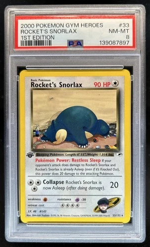 2000 Pokemon Gym Heroes 1st Edition Rocket's Snorlax #33/132 PSA 8