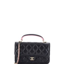 Chanel Classic Top Handle Flap Phone Holder with Chain Quilted Lambskin