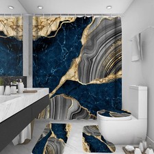 4Pcs Marble Shower Curtain Sets with 12 Hooks, Luxury Bathroom Decor Sets