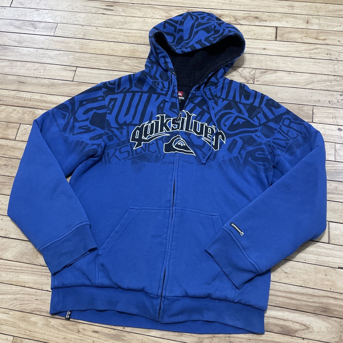 Vtg y2k QuikSilver Hoodie Men L Blue Double Graphic Zip Jacket