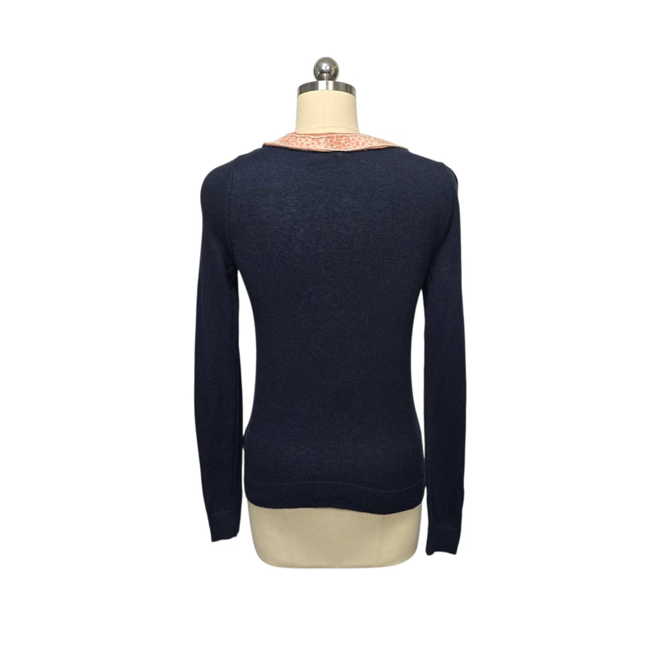 Suéter MOTH Mujer Pequeño Azul Marino Borde de Lazo Cuello en V Pullover Anthropologie Tejido Foto 2 de 4