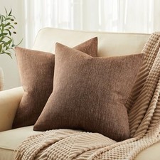 Rustic Cotton Linen Throw Pillow Covers Set of 2, 20" x 20" Pack of 2 Brown