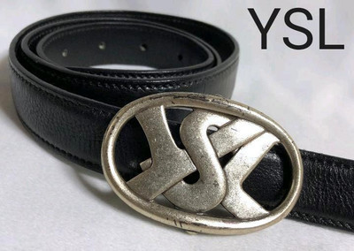 Yves Saint Laurent YSL YSL Logo Belt Black Silver Leather Yves Saint Laurent YSL YSL Logo Belt Black Silver Leather