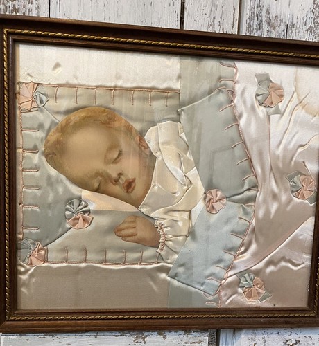 Antique Victorian Mourning Memorial Baby Picture Satin Blanket Bows Ribbons - Picture 3 of 11