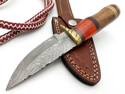 Damascus HANDMADE CUSTOM Hunting Dagger BOWIE CAMP Knife Wood Grip & Sheath
