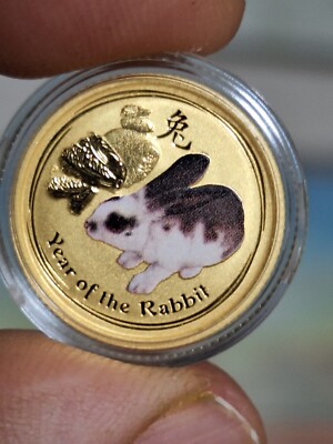 2011 $15 AUSTRALIA YEAR OF RABBIT COLORED PROOF 1/10 OUNCE GOLD BY ...