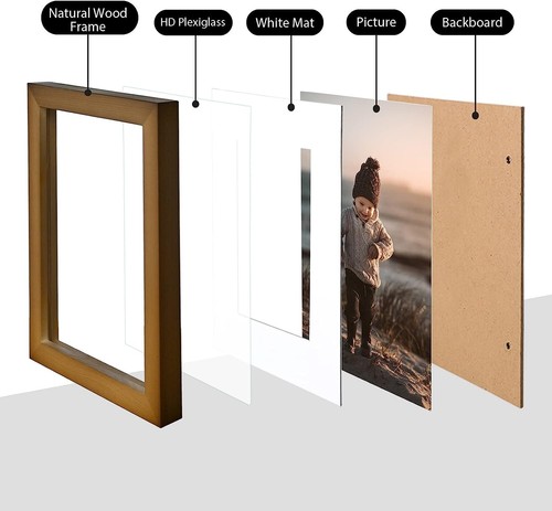 6x8 Picture Frames Brown - Wood Frames with Acrylic Plexiglass for Pictures 4x6 - Picture 3 of 6
