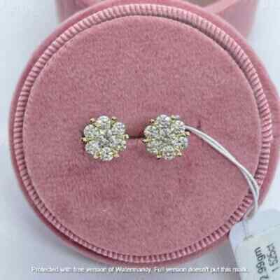 2.00Ct Lab Created Diamond Flower Stud Earrings 14K Yellow Gold Finish