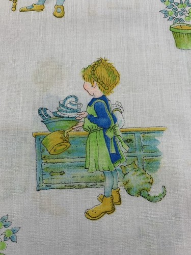 Vintage Holly Hobbie Fabric Birthday Party Balloons Neon Green Blue Half Yard - Picture 12 of 13