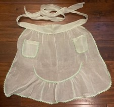 Sheer Half Apron Vintage Mint Green Pockets Ribbon Trim Retro MCM Prop