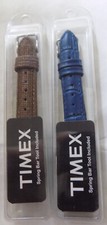 2 for 1  1Brown, 1 Blue Croc Grain Timex Leather 16mm Watch Band Silver Buckle