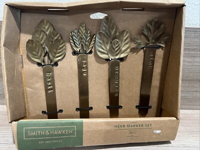 NEW Smith & Hawken 4pc Metal Herb Marker Set Gold Indoor/Outdoor 8.5''-9'' Tall
