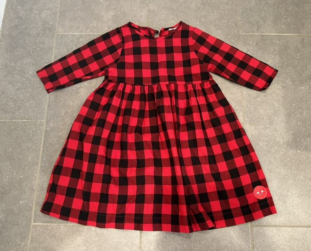 NWOT Smiling Button Girls Winnie Buffalo Plaid Holiday Dress, Size 8