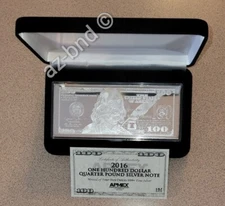 2016 $100 NOTE 4 Troy oz. Fine Silver Bar .999+ in Case w/COA - APMEX 