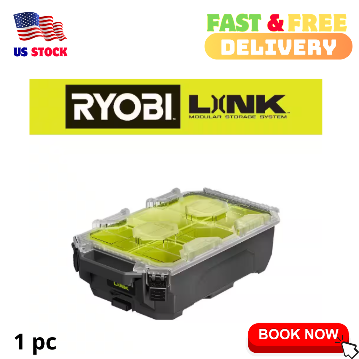 RYOBI LINK Compact 6-Compartment Modular Small Parts Organizer Tool Box