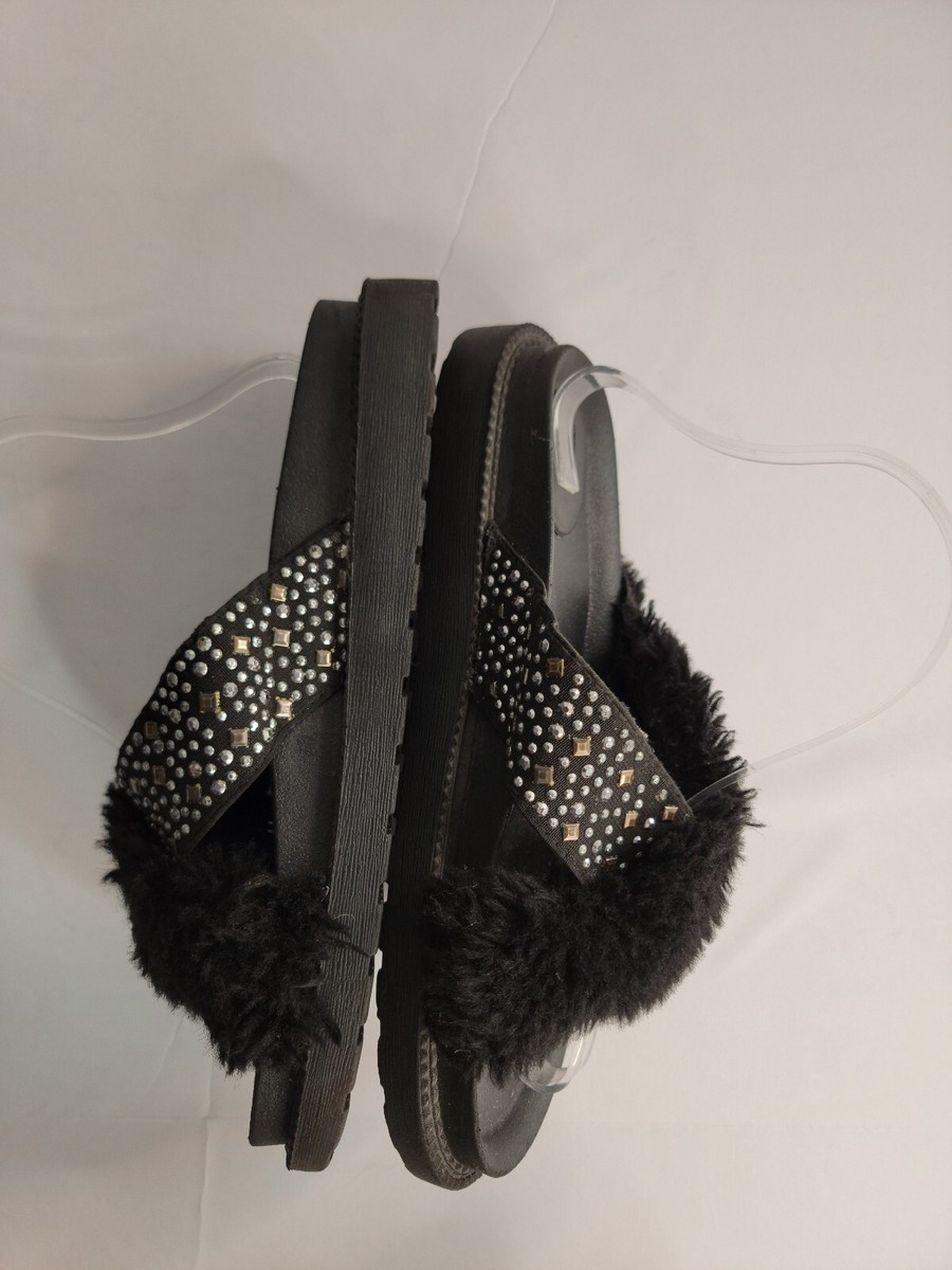 Sandales Femme Joe's Jeans Noires à Fausse Fourrure Et Velours Clouté - Taille 10 - Neuf Sans Boîte