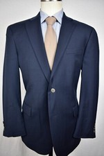 Austin Reed Solid Navy Blue 100 Worsted Wool Two Button Blazer Size: 42R